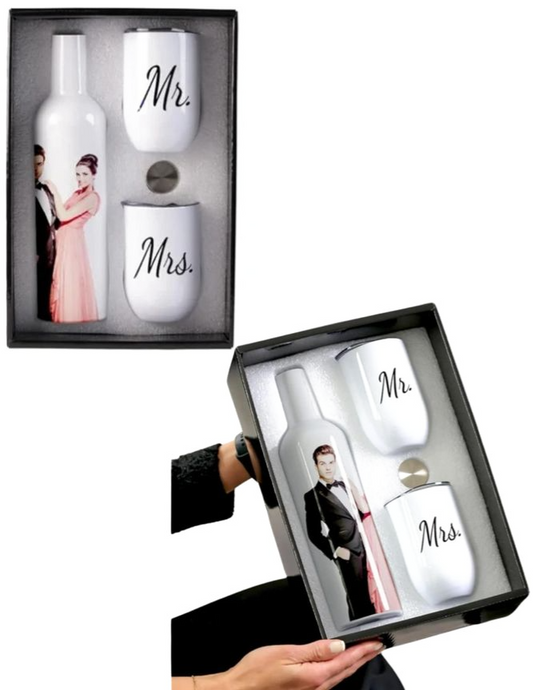 mrs./mr wine tumbler/wine bottle set